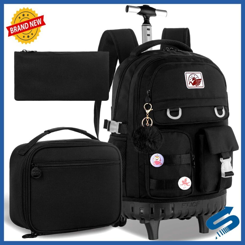 Rolling Backpack with Lunch Bag, 21 Inch Wheels, School Bookbag for Teens,